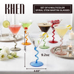 Spiral Stem Martini Glasses Set of 6, 9.2oz 7.05" Multicolor Twisted Base Glass - HOUSE OF SHE