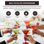 Spiral Stem Martini Glasses Set of 6, 9.2oz 7.05" Multicolor Twisted Base Glass - HOUSE OF SHE