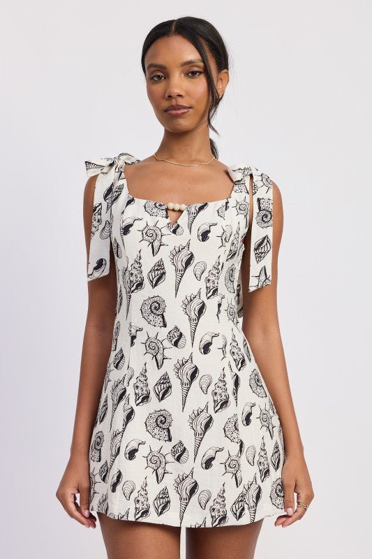 SQAURE NECK FITTED MINI DRESS WITH TIE STRAPS - HOUSE OF SHE