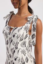 SQAURE NECK FITTED MINI DRESS WITH TIE STRAPS - HOUSE OF SHE