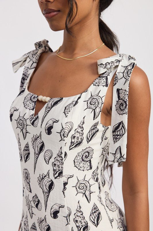 SQAURE NECK FITTED MINI DRESS WITH TIE STRAPS - HOUSE OF SHE