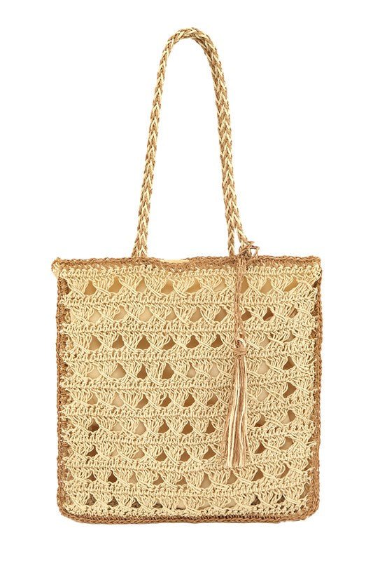 Square Shape Straw Tote Shoulder Bag - HOUSE OF SHE