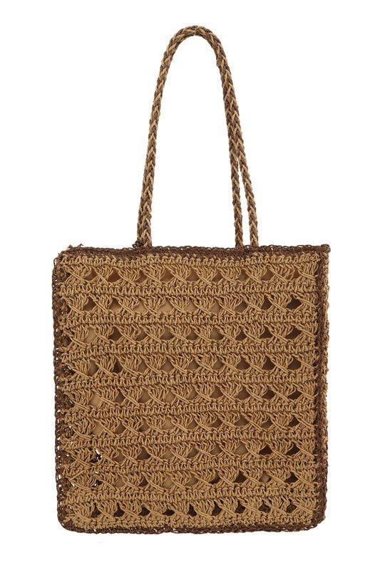 Square Shape Straw Tote Shoulder Bag - HOUSE OF SHE