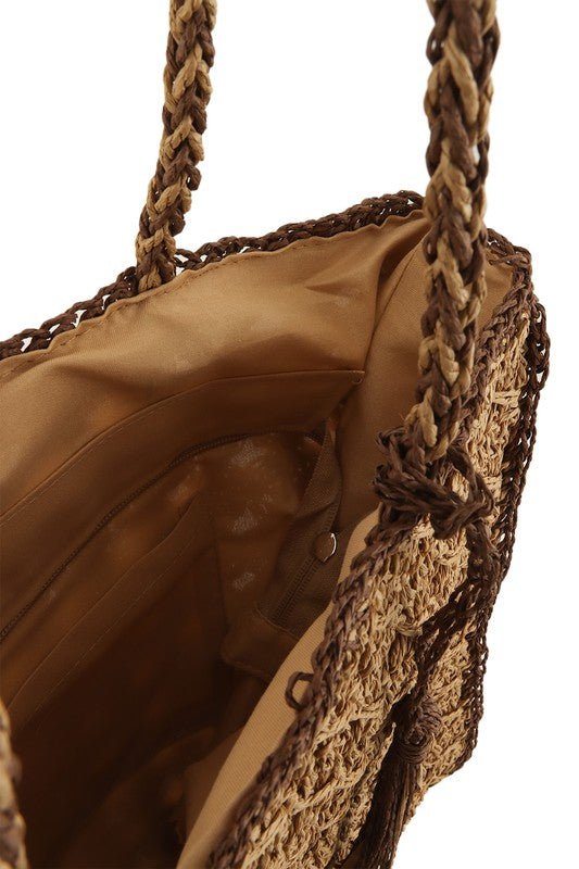 Square Shape Straw Tote Shoulder Bag - HOUSE OF SHE