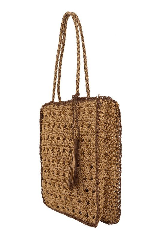 Square Shape Straw Tote Shoulder Bag - HOUSE OF SHE