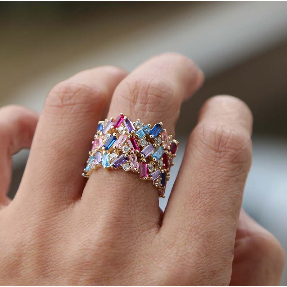 Stacie Rainbow Baguette Ring - HOUSE OF SHE