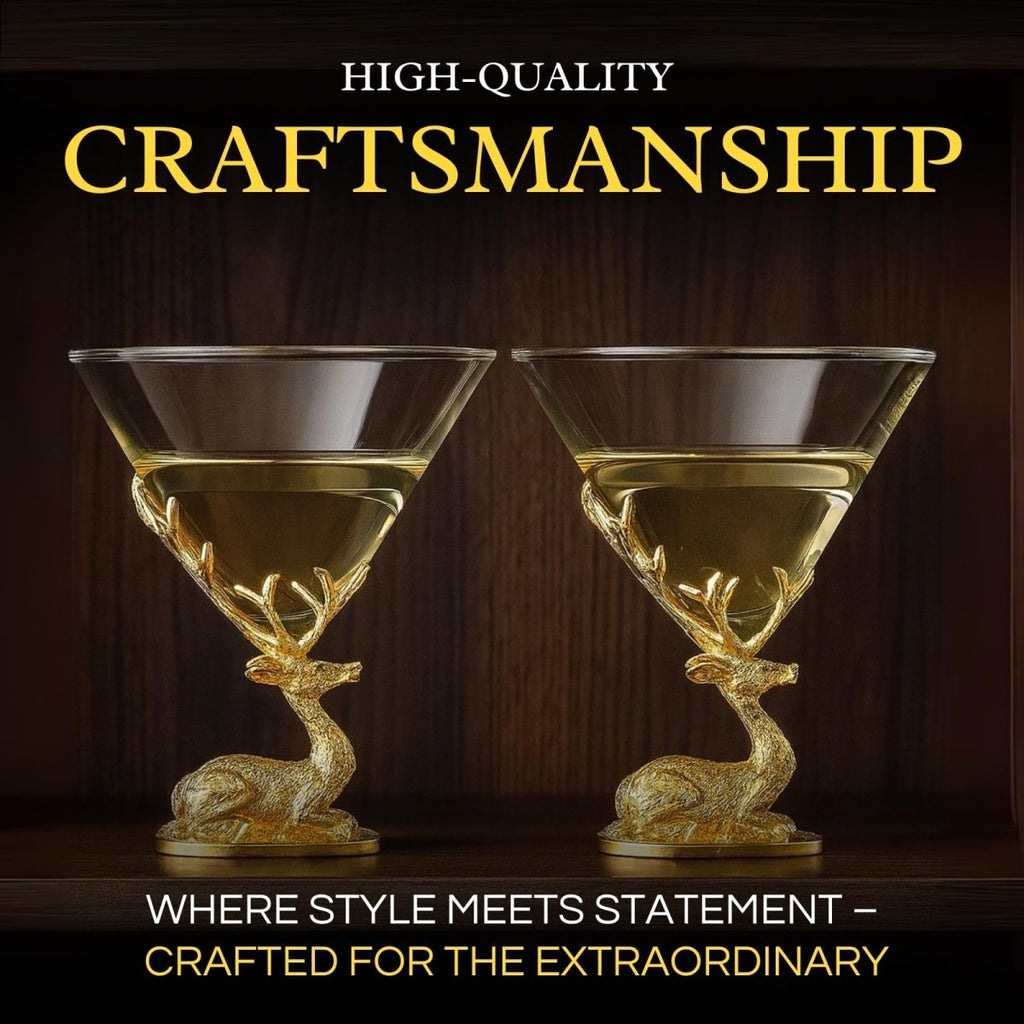 Stag Antler Cocktail Glasses Set of 2 Gold Deer Design Elegant Animal Inspired Barware - HOUSE OF SHE