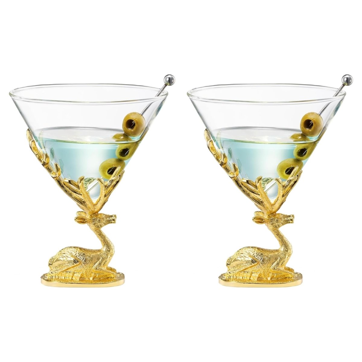 Stag Antler Cocktail Glasses Set of 2 Gold Deer Design Elegant Animal Inspired Barware - HOUSE OF SHE