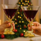 Stag Antler Cocktail Glasses Set of 2 Gold Deer Design Elegant Animal Inspired Barware - HOUSE OF SHE