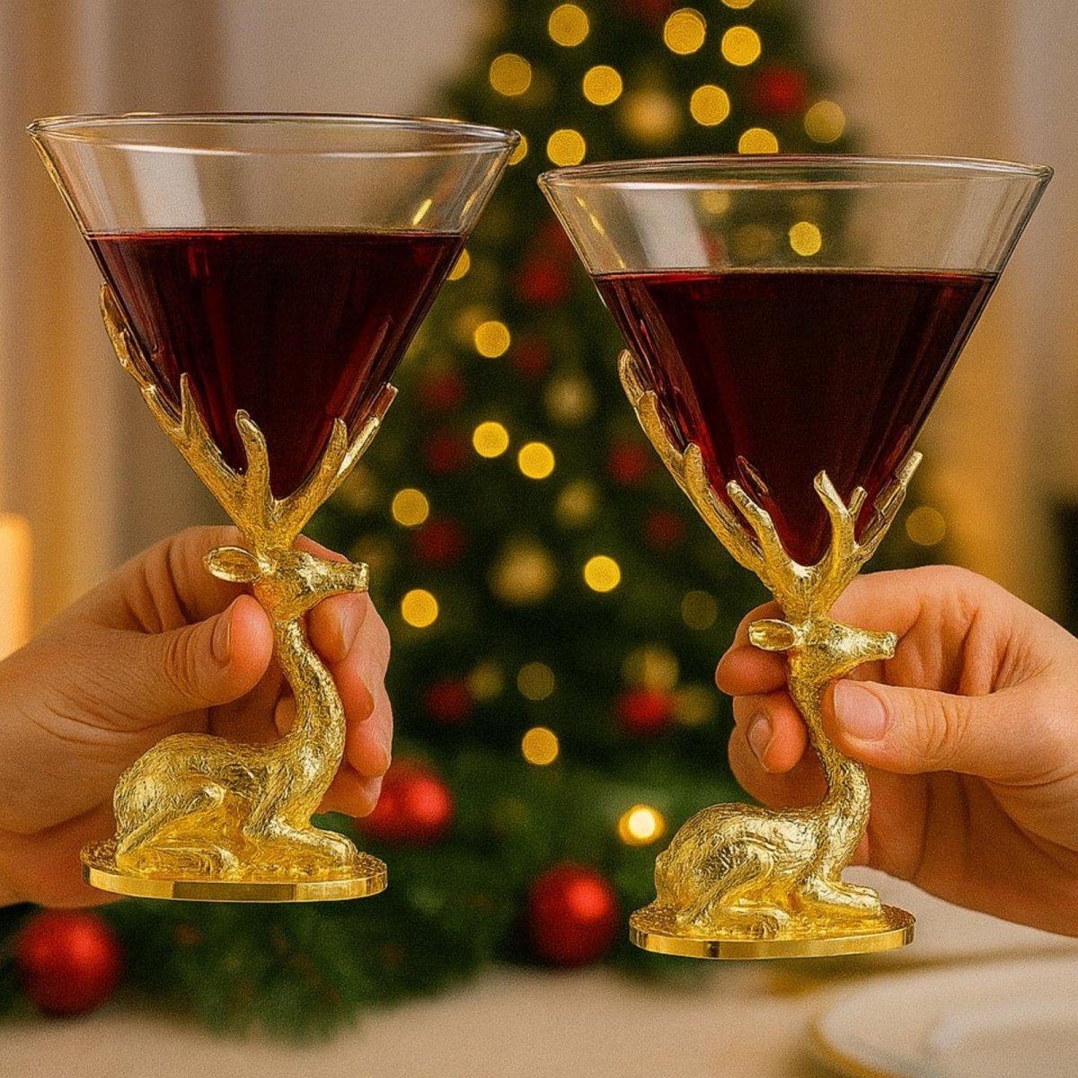 Stag Antler Cocktail Glasses Set of 2 Gold Deer Design Elegant Animal Inspired Barware - HOUSE OF SHE