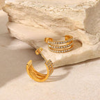 Stainless Steel Inlaid Zircon C - Hoop Earrings - HOUSE OF SHE