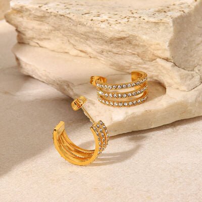 Stainless Steel Inlaid Zircon C - Hoop Earrings - HOUSE OF SHE
