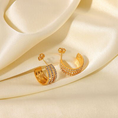 Stainless Steel Inlaid Zircon C - Hoop Earrings - HOUSE OF SHE
