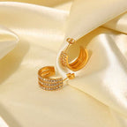 Stainless Steel Inlaid Zircon C - Hoop Earrings - HOUSE OF SHE