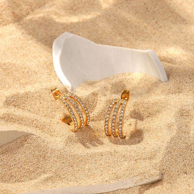 Stainless Steel Inlaid Zircon C - Hoop Earrings - HOUSE OF SHE
