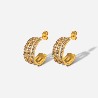 Stainless Steel Inlaid Zircon C - Hoop Earrings - HOUSE OF SHE
