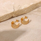 Stainless Steel Inlaid Zircon C - Hoop Earrings - HOUSE OF SHE