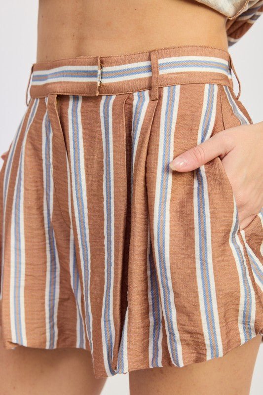 STRIPED BUBBLE HEM SHORTS - HOUSE OF SHE