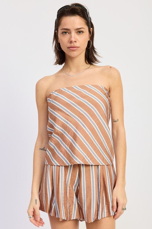 STRIPED STRAPLESS TOP WITH OPEN BACK - HOUSE OF SHE