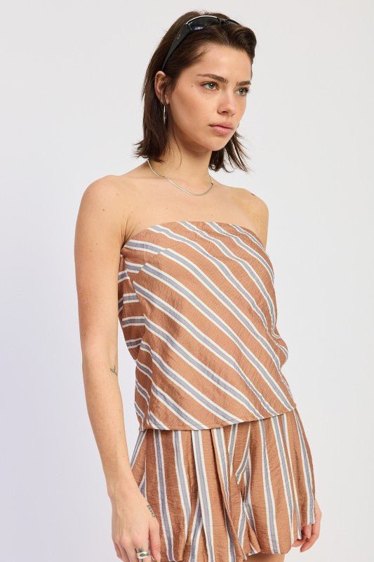 STRIPED STRAPLESS TOP WITH OPEN BACK - HOUSE OF SHE