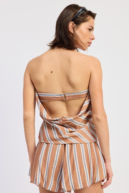 STRIPED STRAPLESS TOP WITH OPEN BACK - HOUSE OF SHE