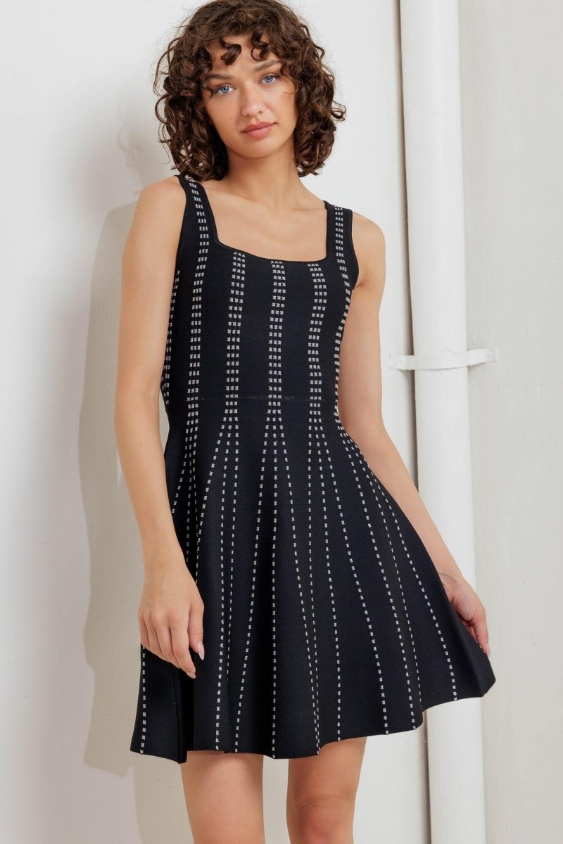 SUGAR STRIPE JACQUARD SWEATER MINI DRESS l FREEMARKET BLACK/SILVER / M