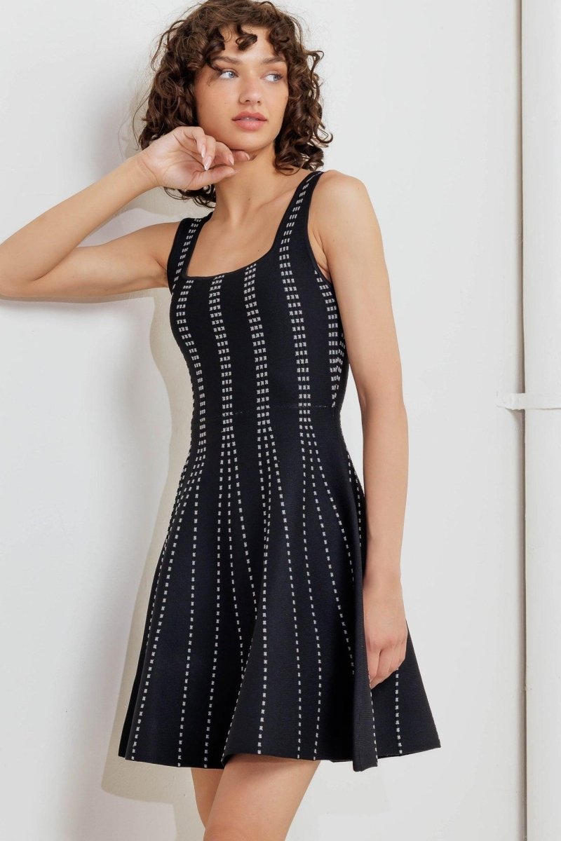 SUGAR STRIPE JACQUARD SWEATER MINI DRESS - HOUSE OF SHE