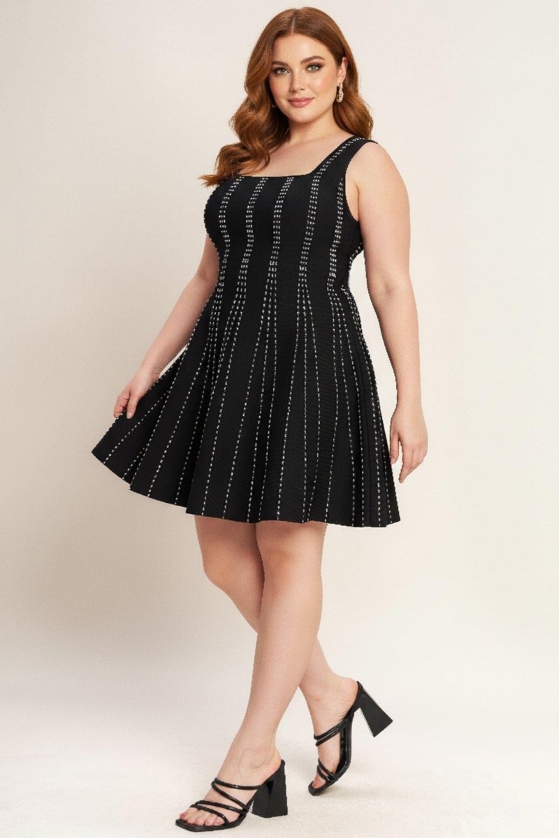 SUGAR STRIPE JACQUARD SWEATER MINI DRESS - HOUSE OF SHE
