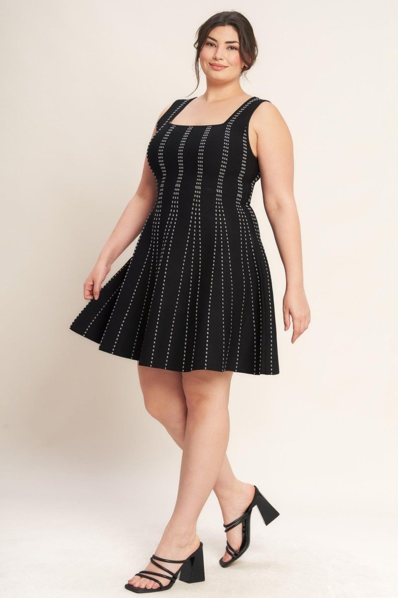 SUGAR STRIPE JACQUARD SWEATER MINI DRESS - HOUSE OF SHE