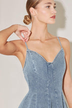 SUMMER HEARTBEAT DENIM MINI DRESS - HOUSE OF SHE