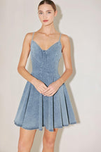 SUMMER HEARTBEAT DENIM MINI DRESS - HOUSE OF SHE