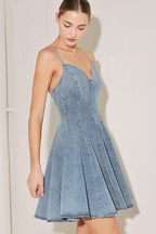 SUMMER HEARTBEAT DENIM MINI DRESS - HOUSE OF SHE