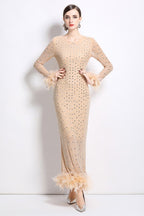 Susie Rhinestone Feather-Trim Maxi Dress - HOUSE OF SHE