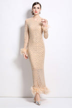 Susie Rhinestone Feather-Trim Maxi Dress - HOUSE OF SHE