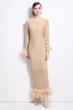 Susie Rhinestone Feather-Trim Maxi Dress - HOUSE OF SHE