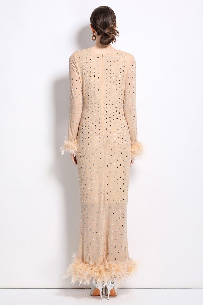 Susie Rhinestone Feather-Trim Maxi Dress - HOUSE OF SHE