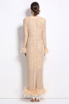 Susie Rhinestone Feather-Trim Maxi Dress - HOUSE OF SHE