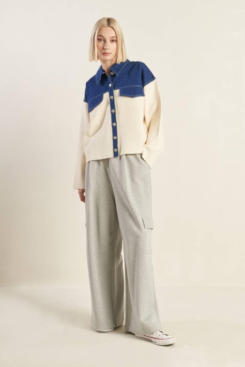 Sweet Harmony Denim Combination Jacket - HOUSE OF SHE