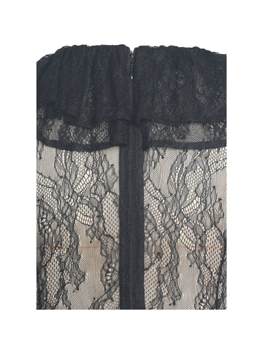 Taliah Black Sheer Lace Ruffled Collar Bodysuit - HOUSE OF SHE