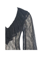 Taliah Black Sheer Lace Ruffled Collar Bodysuit - HOUSE OF SHE