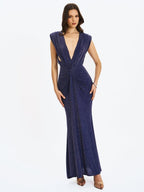 Terri Navy Sparkle Plunging Backless Maxi Dress - HOUSE OF SHE