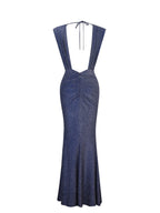 Terri Navy Sparkle Plunging Backless Maxi Dress - HOUSE OF SHE