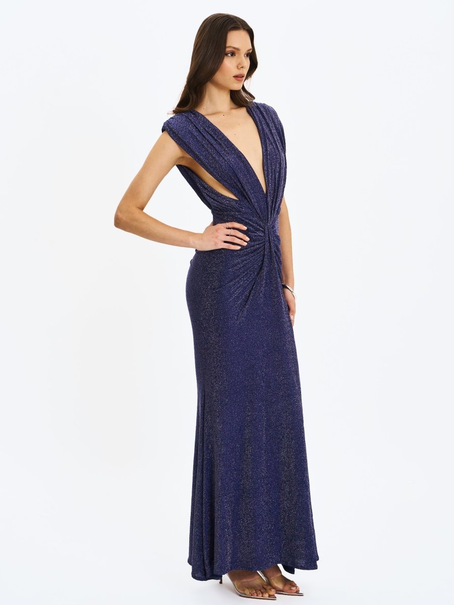 Terri Navy Sparkle Plunging Backless Maxi Dress - HOUSE OF SHE