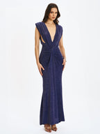 Terri Navy Sparkle Plunging Backless Maxi Dress - HOUSE OF SHE