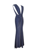Terri Navy Sparkle Plunging Backless Maxi Dress - HOUSE OF SHE