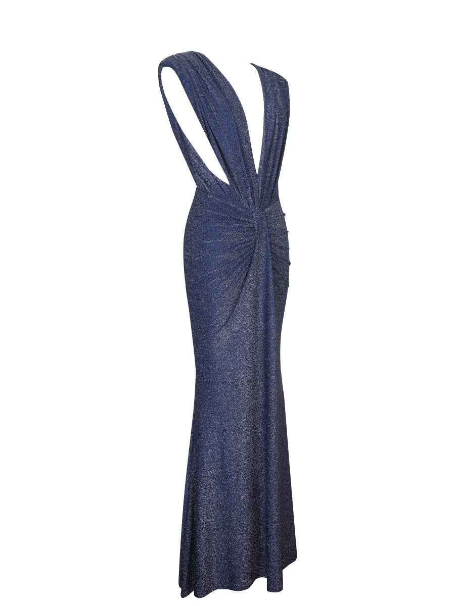 Terri Navy Sparkle Plunging Backless Maxi Dress - HOUSE OF SHE