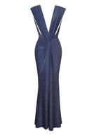Terri Navy Sparkle Plunging Backless Maxi Dress - HOUSE OF SHE
