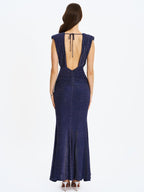Terri Navy Sparkle Plunging Backless Maxi Dress - HOUSE OF SHE