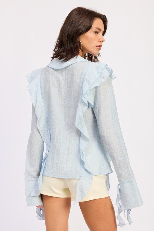 TIE FRONT RUFFLED TOP - HOUSE OF SHE