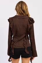 TIE FRONT RUFFLED TOP - HOUSE OF SHE